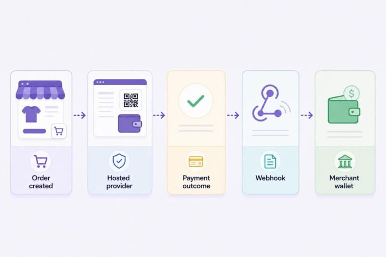 Woocommerce Order Status Timeline For Hosted Crypto Checkout Showing The Store, Provider Attempt, Webhook, And Merchant Wallet