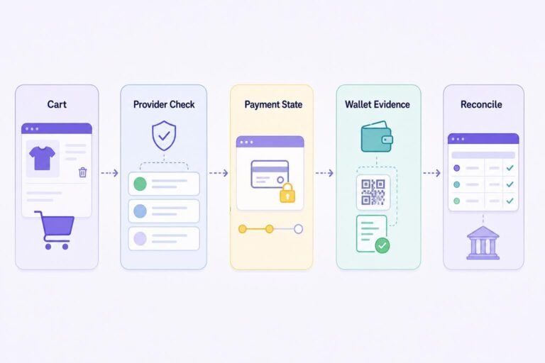 Buyer Payment Journey From Woocommerce Checkout Through Hosted-Provider Verification And Wallet Settlement Reconciliation.