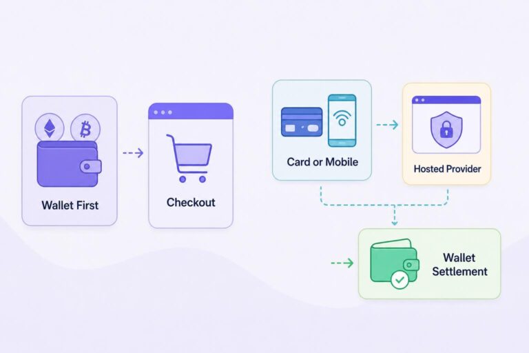 Comparison Of A Wallet-First Crypto Payment And A Hosted Card-To-Crypto Payment For Woocommerce.