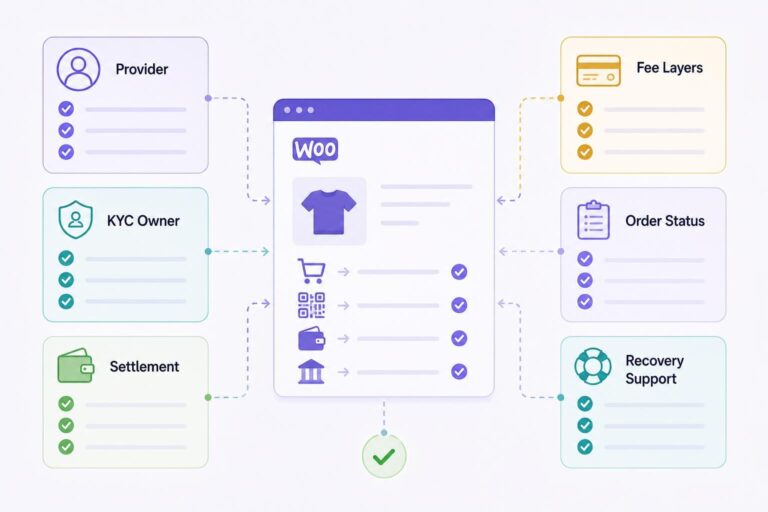 Woocommerce Crypto Checkout Solution Checklist Covering Provider, Kyc, Wallet Settlement, Order Status, And Support.
