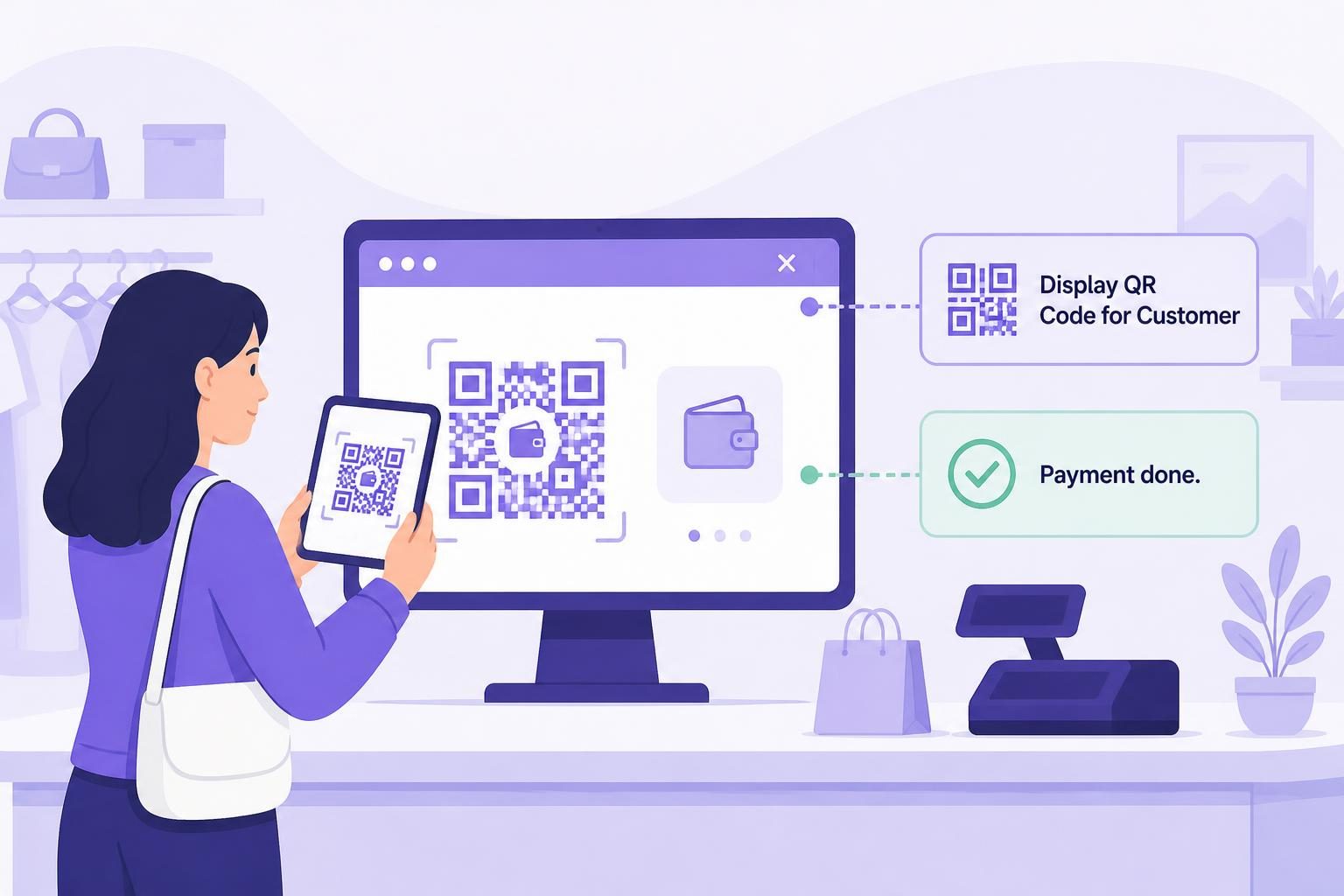 A Customer Scans A Payment Qr Code Displayed For A Woocommerce Order On A Merchant’s… A Customer Scans A Payment Qr Code Displayed For A Woocommerce Order On A Merchant’s Screen.